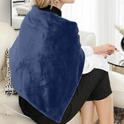 GARENAS Heated Shawl Pad USB Heated Shawl Electric Heated Blanket Plush Flannel Blanket with 3 Heat Level Setting for Car Office Home Travel 100X70cm 1PCS(Navy)